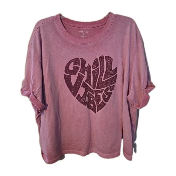 Torrid Pink Burnout Chill Vibes Relaxed Fit Jersey Crew Neck Top Womans Size 2x - Picture 1 of 4